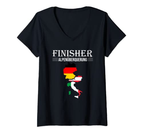 Damen Alpenüberquerung Finisher Trans Alpen Alpencross T-Shirt mit V-Ausschnitt von Alpenüberquerung Finisher Trans Alpen Alpencross