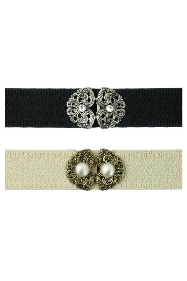 Herbert Hahn Ledergürtel Stretchgürtel Damen - ORNAMENT - creme, schwarz von Herbert Hahn