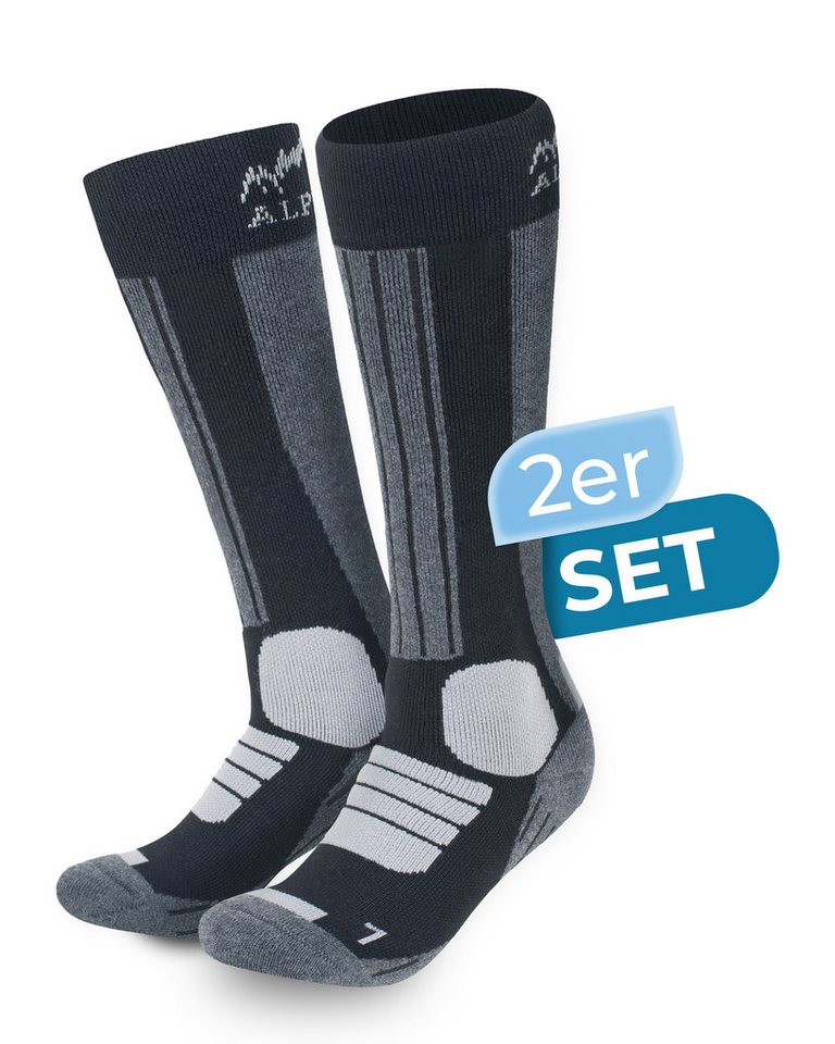 Alpenwert Skisocken 2er SET Snowboard Socken aus echter Merinowolle Herren & Damen (2 Paar, 4 Skisocken) Meinowolle Ski Socken von Alpenwert