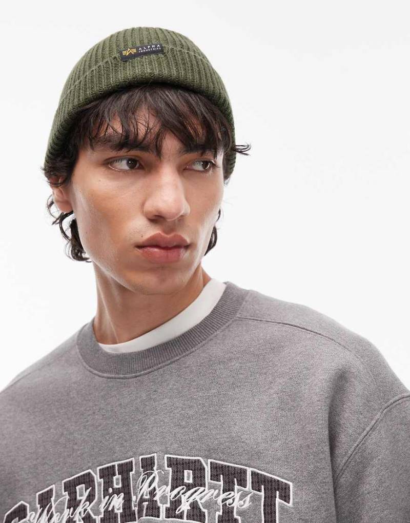 Alpha Industries - Dockers - Strickmütze in Khaki-Schwarz von Alpha Industries