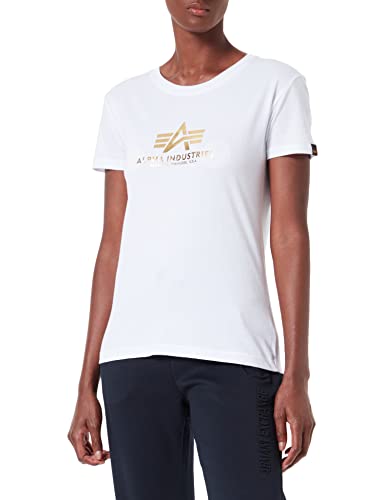 Alpha Industries New Basic T Wmn Foil Print T-Shirt für Damen, White/Metalgold, XS von ALPHA INDUSTRIES