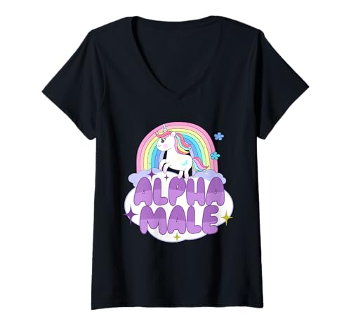Damen Alpha Male Lustiges Einhorn Sarkasmus Sarkastisch T-Shirt mit V-Ausschnitt von Alpha Male - Apparel & Gifts