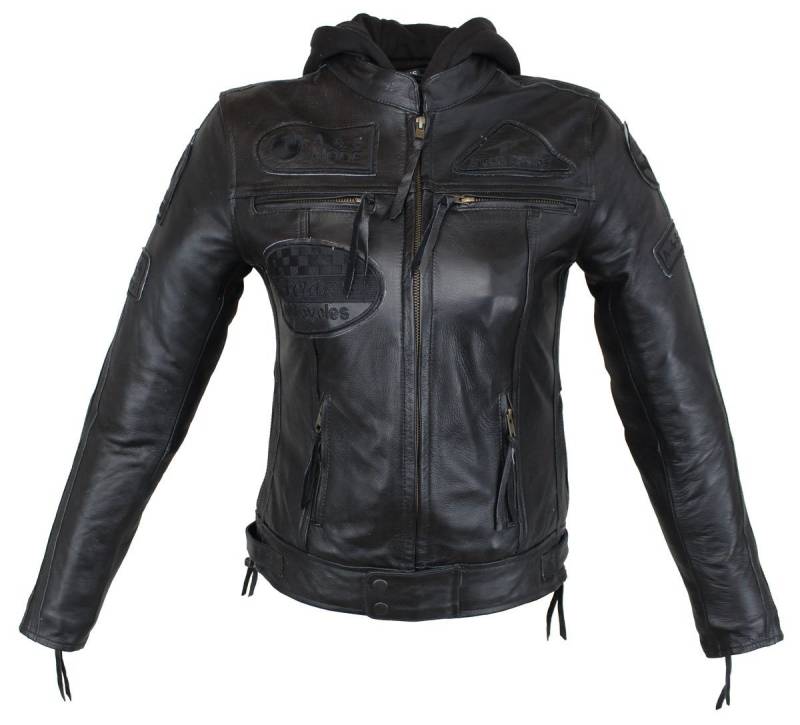 Alpha Speeds Bikerjacke Damen Leder Jacke Biker Freizeit Highway Jacke Schwarz aus weichem Lammleder, mit Protektoren & Kapuze von Alpha Speeds