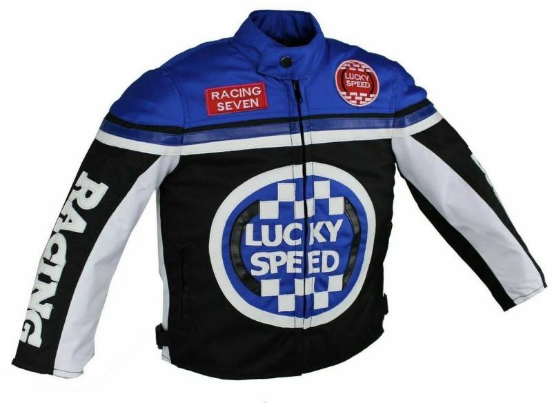 Alpha Speeds Bikerjacke - Kinder Lucky Speed Racing-/Freizeit – Kinderjacke in Blau Atmungsaktiv & Wasserabweisend & Ideales Geschenk für Ihr Kind von Alpha Speeds