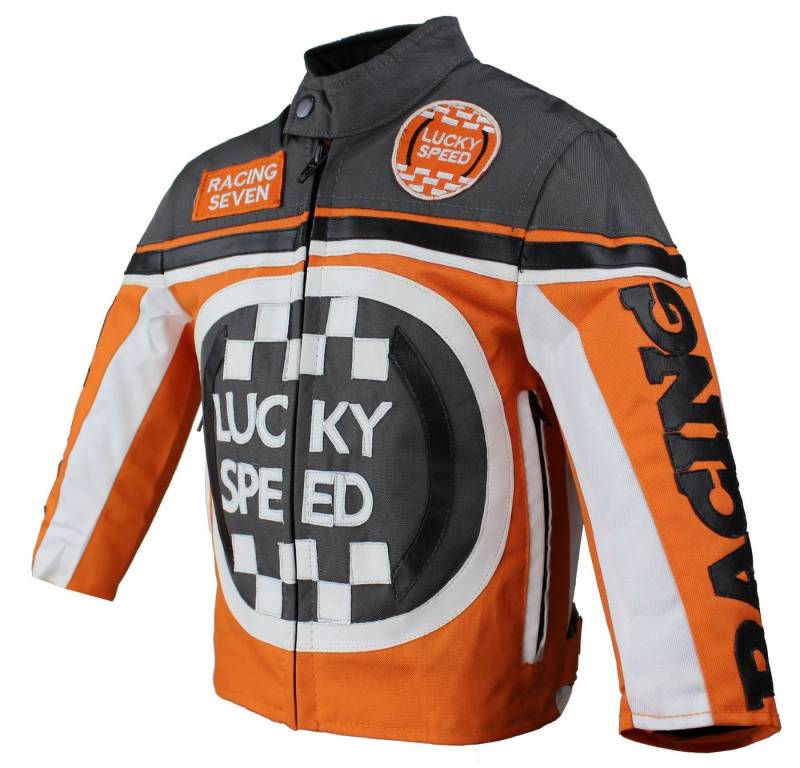 Alpha Speeds Bikerjacke - Kinder Lucky Speed Racing-/Freizeit – Kinderjacke in Orange Atmungsaktiv & Wasserabweisend & Ideales Geschenk für Ihr Kind von Alpha Speeds