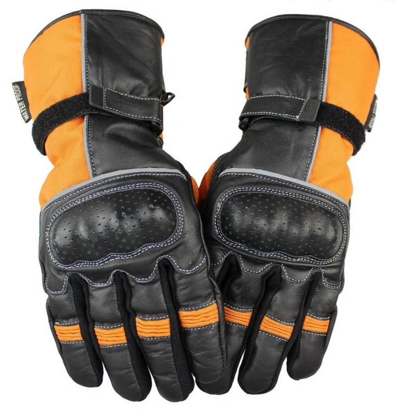 Alpha Speeds Motorradhandschuhe Biker Handschuhe Racing Custom Handschuhe für Winter Orange (Touchscreen Funktion) Wasserdicht + Winddicht + Atmungsaktiv + Reflektierende Material von Alpha Speeds