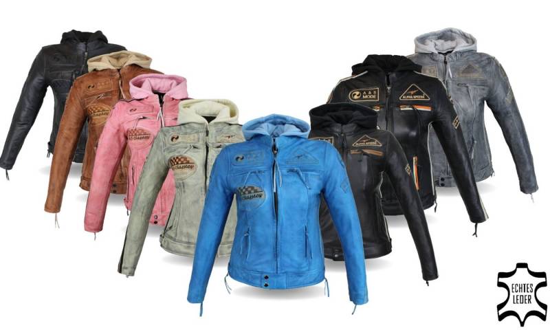Alpha Speeds Motorradjacke - /Freizeit Damen Lammlederjacke Bikerjacke Highway 11 (mit einer abnehmbaren Kapuze) aus weichem Lammleder, inklusive einsetzbarer Protektoren von Alpha Speeds