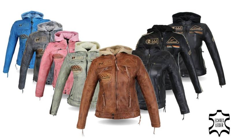 Alpha Speeds Motorradjacke - /Freizeit Damen Lammlederjacke Bikerjacke Highway 11 (mit einer abnehmbaren Kapuze) aus weichem Lammleder, inklusive einsetzbarer Protektoren von Alpha Speeds