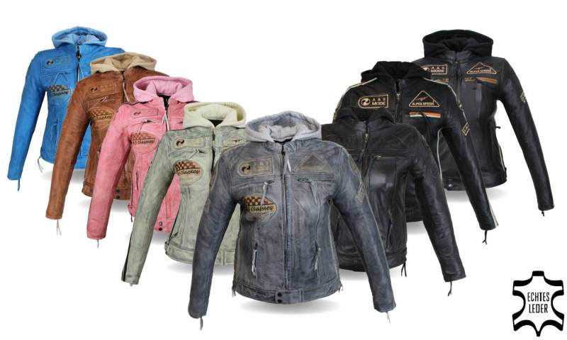 Alpha Speeds Motorradjacke - /Freizeit Damen Lammlederjacke Bikerjacke Highway 11 (mit einer abnehmbaren Kapuze) aus weichem Lammleder, inklusive einsetzbarer Protektoren von Alpha Speeds