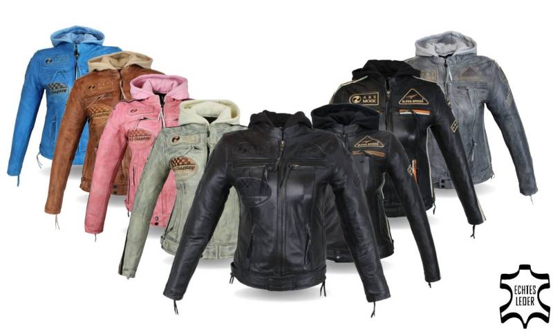 Alpha Speeds Motorradjacke - /Freizeit Damen Lammlederjacke Bikerjacke Highway 11 (mit einer abnehmbaren Kapuze) aus weichem Lammleder, inklusive einsetzbarer Protektoren von Alpha Speeds