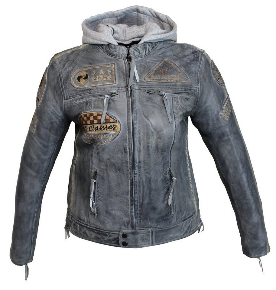 Alpha Speeds Motorradjacke Damen Leder Jacke Biker Freizeit Highway Jacke Grau aus weichem Lammleder, mit Protektoren & Kapuze von Alpha Speeds