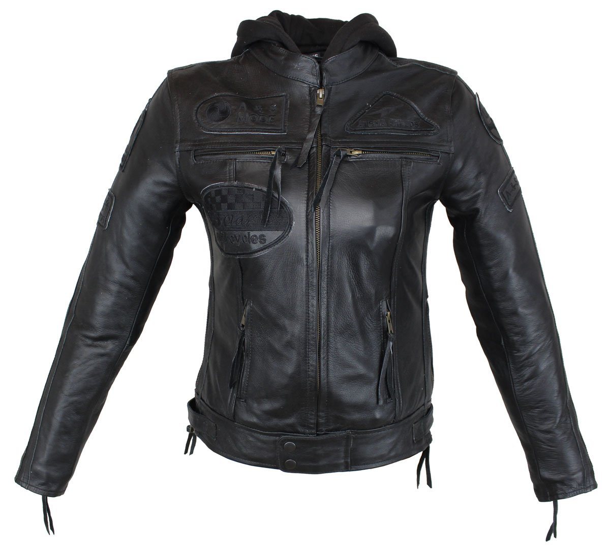 Alpha Speeds Motorradjacke Damen Leder Jacke Biker Freizeit Highway Jacke Schwarz aus weichem Lammleder, mit Protektoren & Kapuze von Alpha Speeds