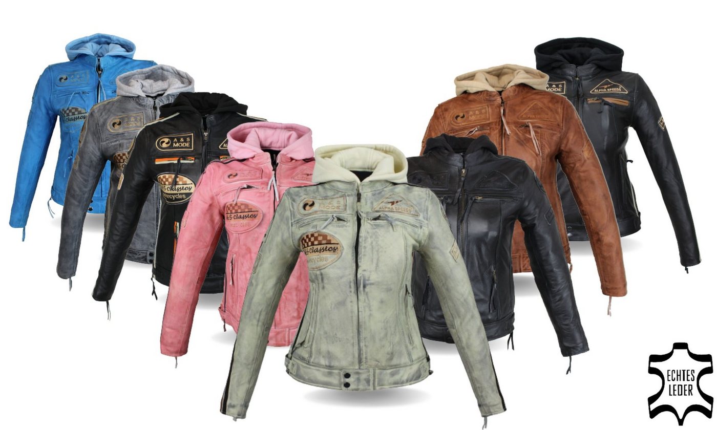 Alpha Speeds Motorradjacke Damen Lederjacke Freizeit Biker Highway Jacke (mit einem trennbaren Kapuze) aus einem weichem Lammleder, inklusive Protektoren von Alpha Speeds