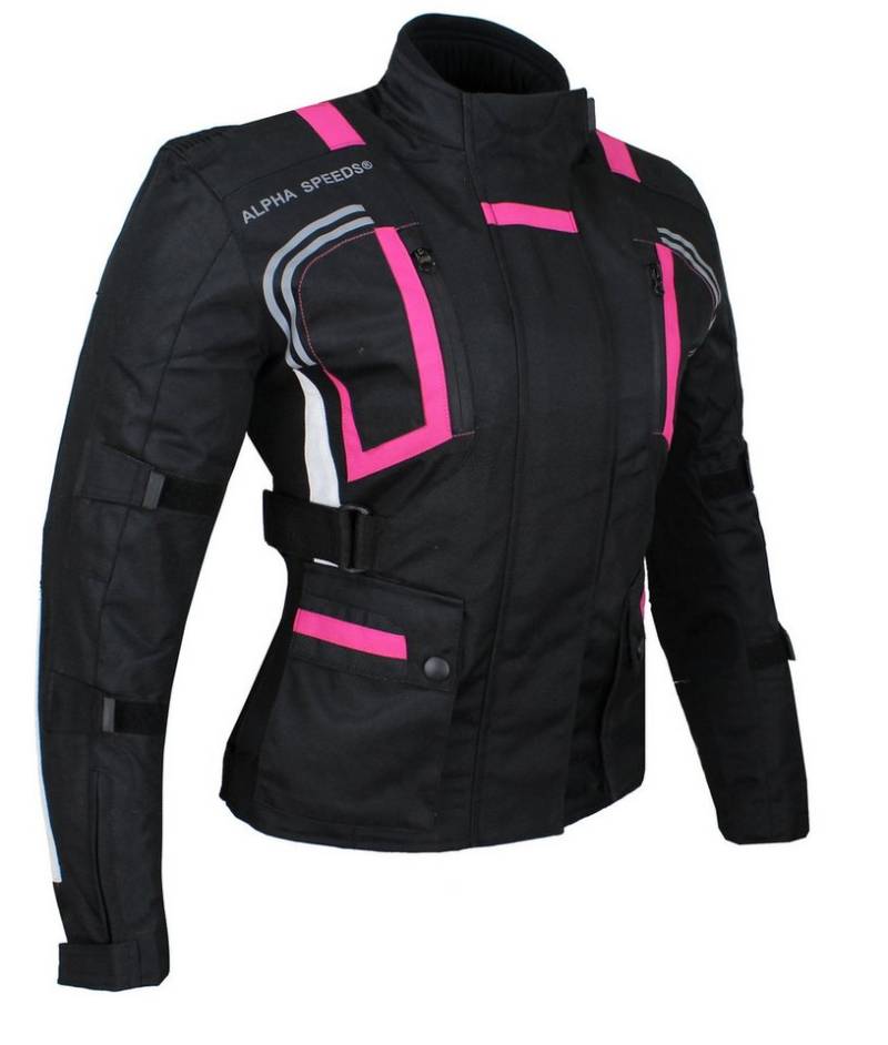 Alpha Speeds Motorradjacke Damen Motorrad Textil Jacke Biker wasserdicht Jacke mit Protektoren (Innenjacke ist trennbar: All Season) Reflektierende Elemente, SLIM, Pink von Alpha Speeds