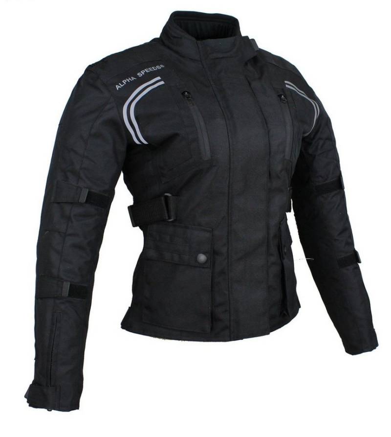 Alpha Speeds Motorradjacke Damen Motorrad Textil Jacke Biker wasserdicht Jacke mit Protektoren (Innenjacke ist trennbar: All Season) Reflektierende Elemente, SLIM, Schwarz von Alpha Speeds