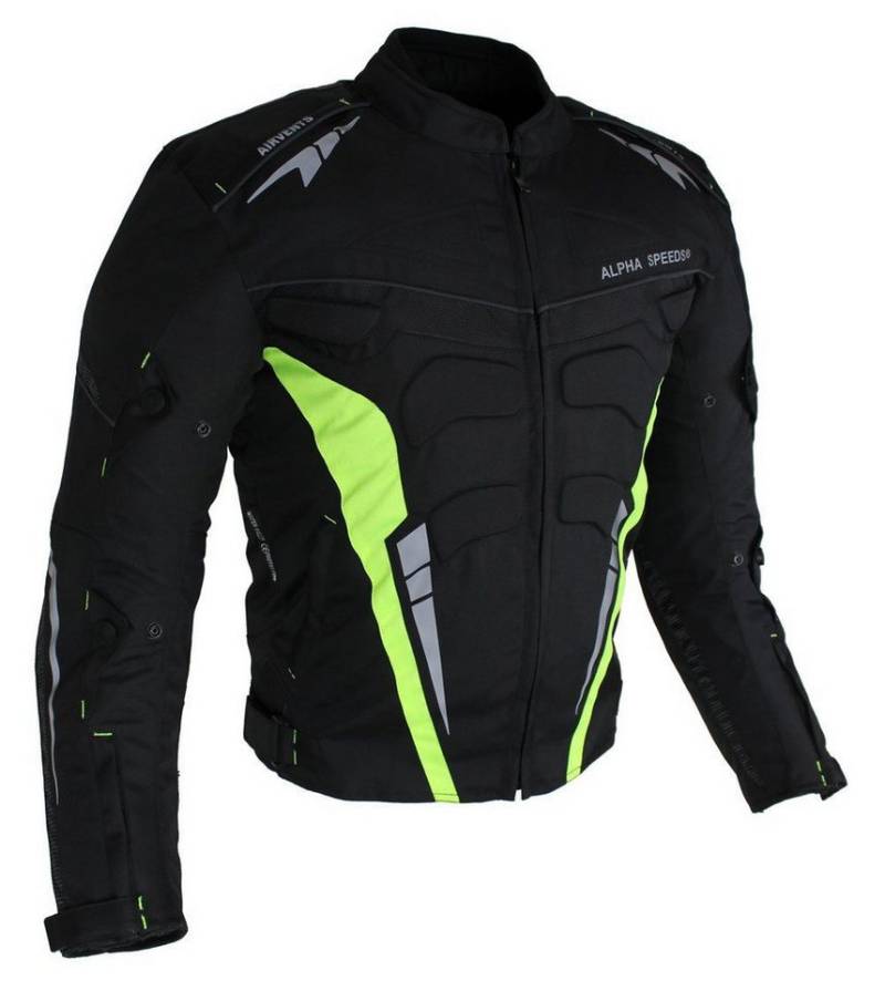 Alpha Speeds Motorradjacke Herren Biker Textil Jacke Wasserdicht Sport Touring Jacke Protektoren (Trennbare Innenjacke: All Season) Belüftungssysteme, SPORT Fluoreszent Grün von Alpha Speeds