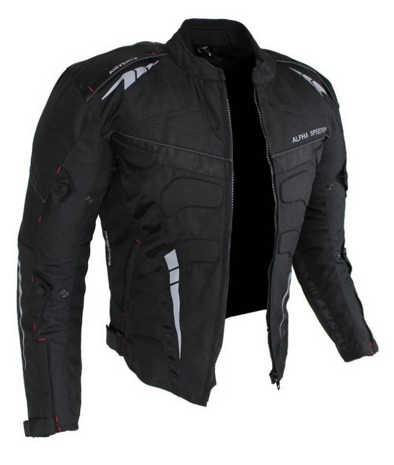 Alpha Speeds Motorradjacke Herren Biker Textil Jacke Wasserdicht Sport Touring Jacke Protektoren (Trennbare Innenjacke: All Season) Belüftungssysteme, SPORT Schwarz von Alpha Speeds