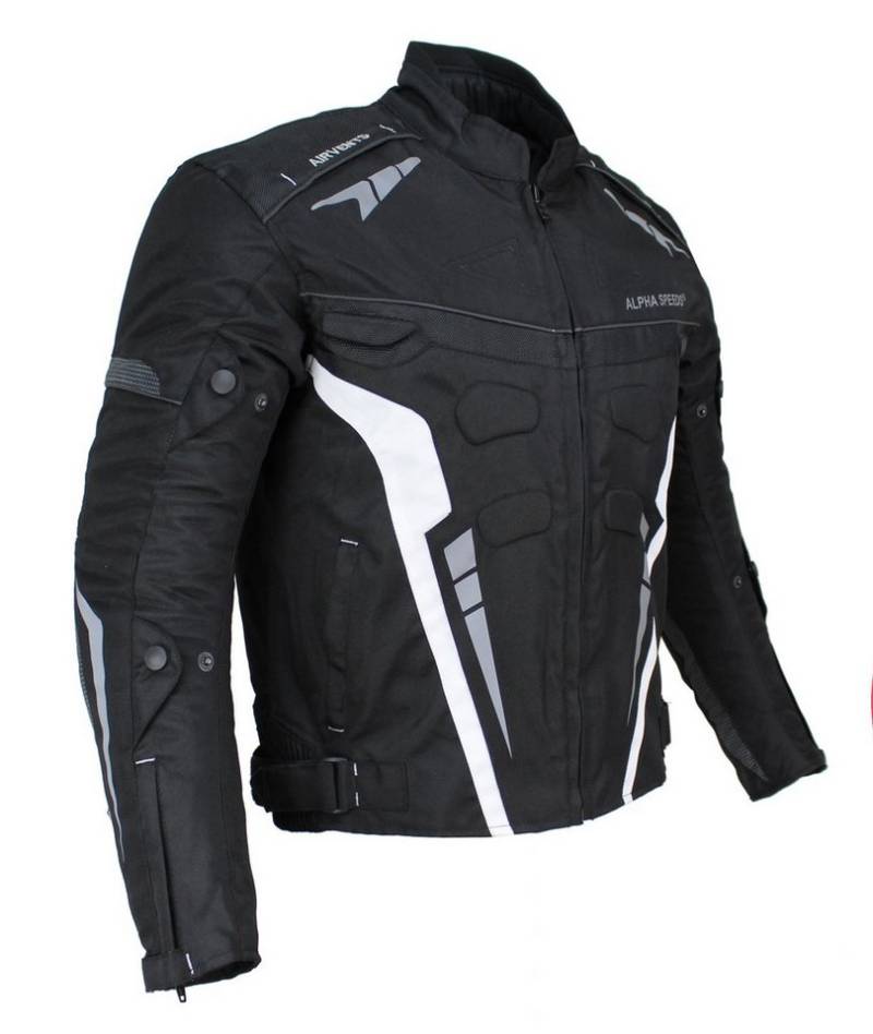 Alpha Speeds Motorradjacke Herren Biker Textil Jacke Wasserdicht Sport Touring Jacke Protektoren (Trennbare Innenjacke: All Season) Belüftungssysteme, SPORT Weiß von Alpha Speeds