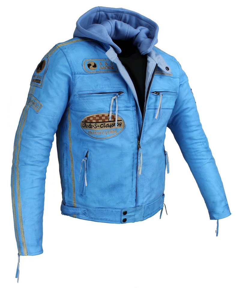 Alpha Speeds Motorradjacke Herren Leder Jacke Biker Freizeit Highway Jacke Blau (Trennbare Innenjacke + Kapuze) aus weichem Lammleder, mit herausnehmbare Protektoren von Alpha Speeds