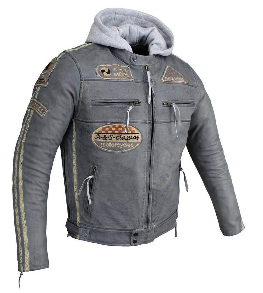 Alpha Speeds Motorradjacke Herren Leder Jacke Biker Freizeit Highway Jacke Grau (Trennbare Innenjacke + Kapuze) aus weichem Lammleder, mit herausnehmbare Protektoren von Alpha Speeds