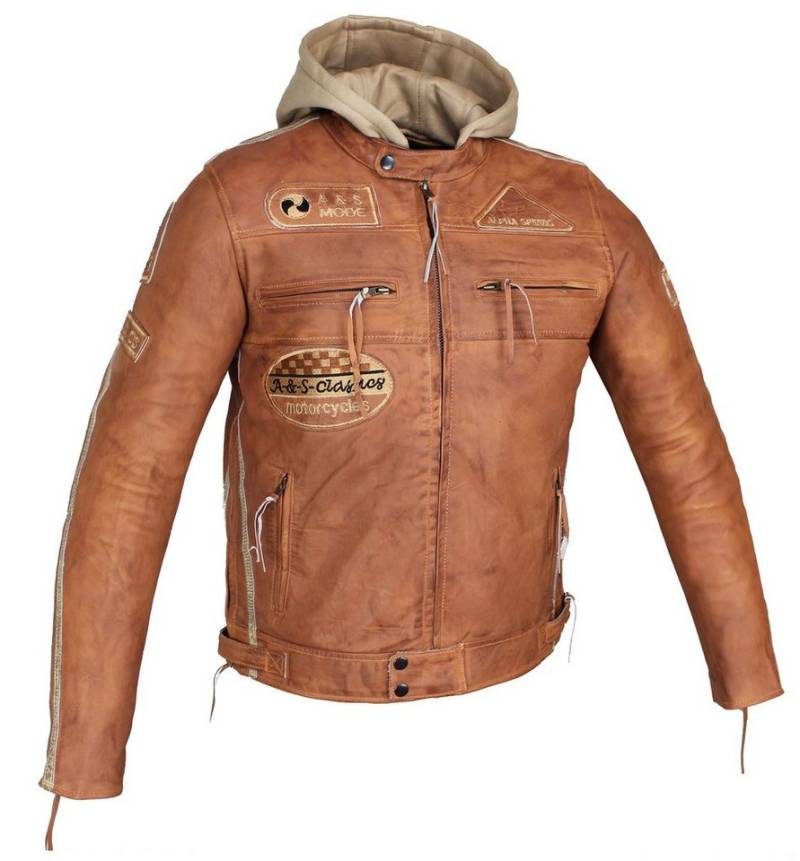 Alpha Speeds Motorradjacke Herren Leder Jacke Biker Freizeit Highway Jacke König Braun (Trennbare Innenjacke + Kapuze) aus weichem Lammleder, mit herausnehmbare Protektoren von Alpha Speeds
