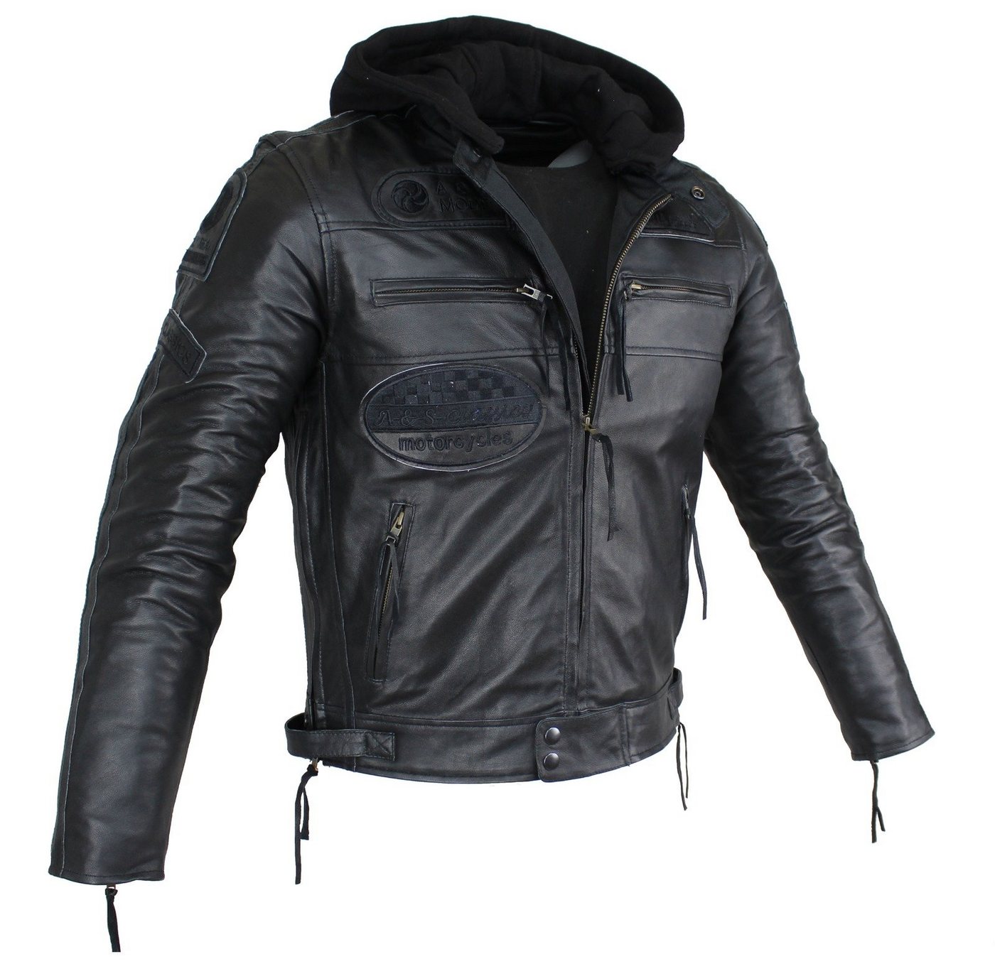 Alpha Speeds Motorradjacke Herren Leder Jacke Biker Freizeit Highway Jacke Schwarz (Trennbare Innenjacke + Kapuze) aus weichem Lammleder, mit herausnehmbare Protektoren von Alpha Speeds