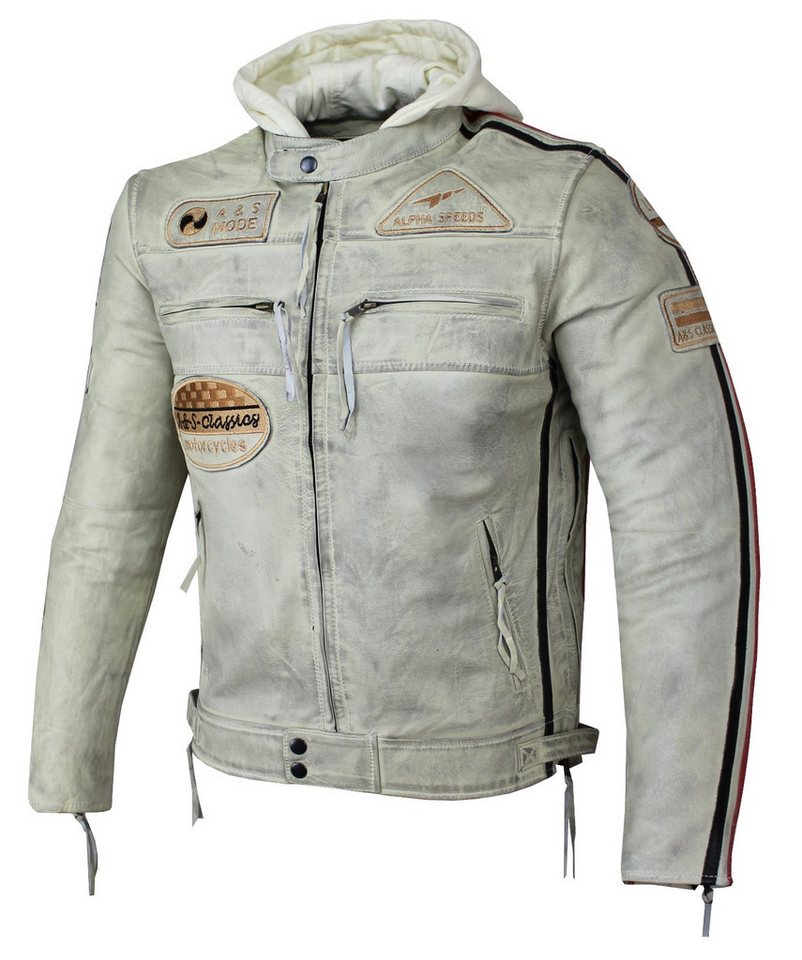 Alpha Speeds Motorradjacke Herren Leder Jacke Biker Freizeit Highway Jacke Weiß (Trennbare Innenjacke + Kapuze) aus weichem Lammleder, mit herausnehmbare Protektoren von Alpha Speeds