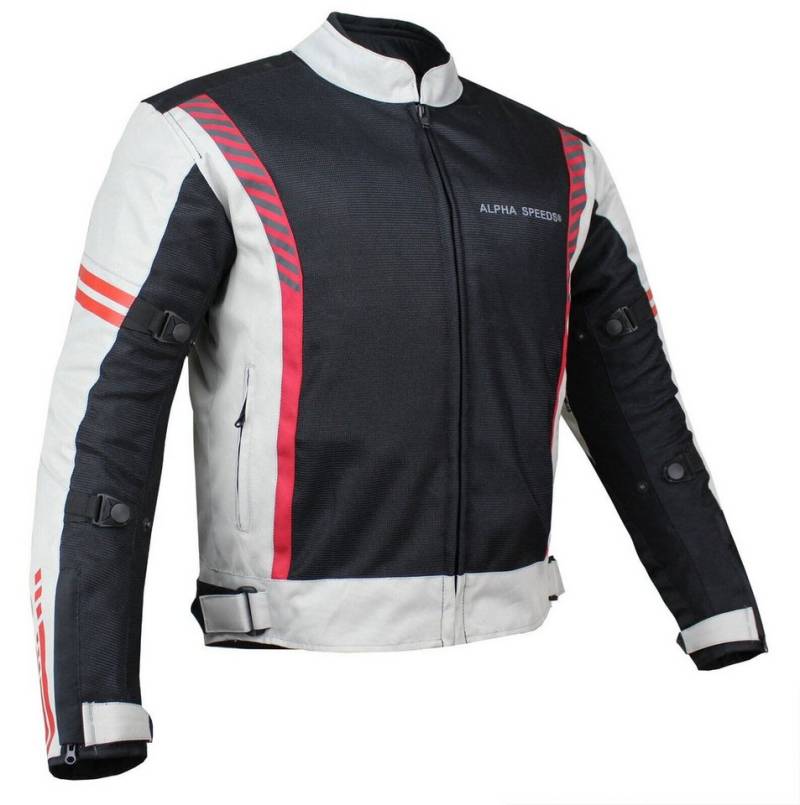 Alpha Speeds Motorradjacke Herren MESH ONE 4-in-1 All-Season Mesh-Jacke in Off-White (Rot-Touch) von Alpha Speeds