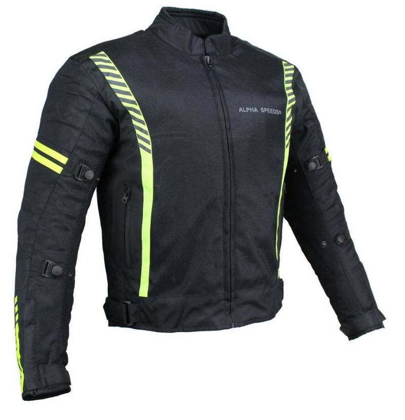 Alpha Speeds Motorradjacke Herren MESH ONE 4-in-1 All-Season Mesh-Jacke in Schwarz/Neon Gelb von Alpha Speeds