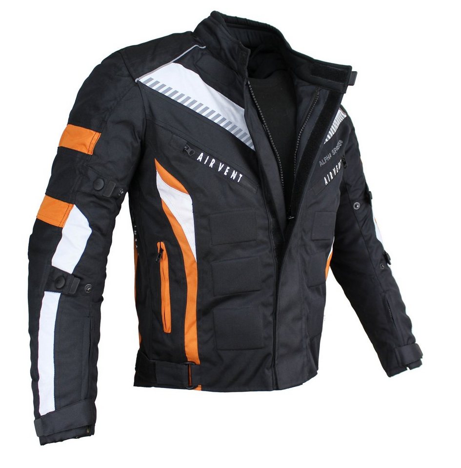 Alpha Speeds Motorradjacke Herren Motorrad Biker Textil Jacke Wasserdicht Jacke mit Protektoren Belüftungssystem, Innenjacke ist trennbar: All Season, SLIM Orange von Alpha Speeds