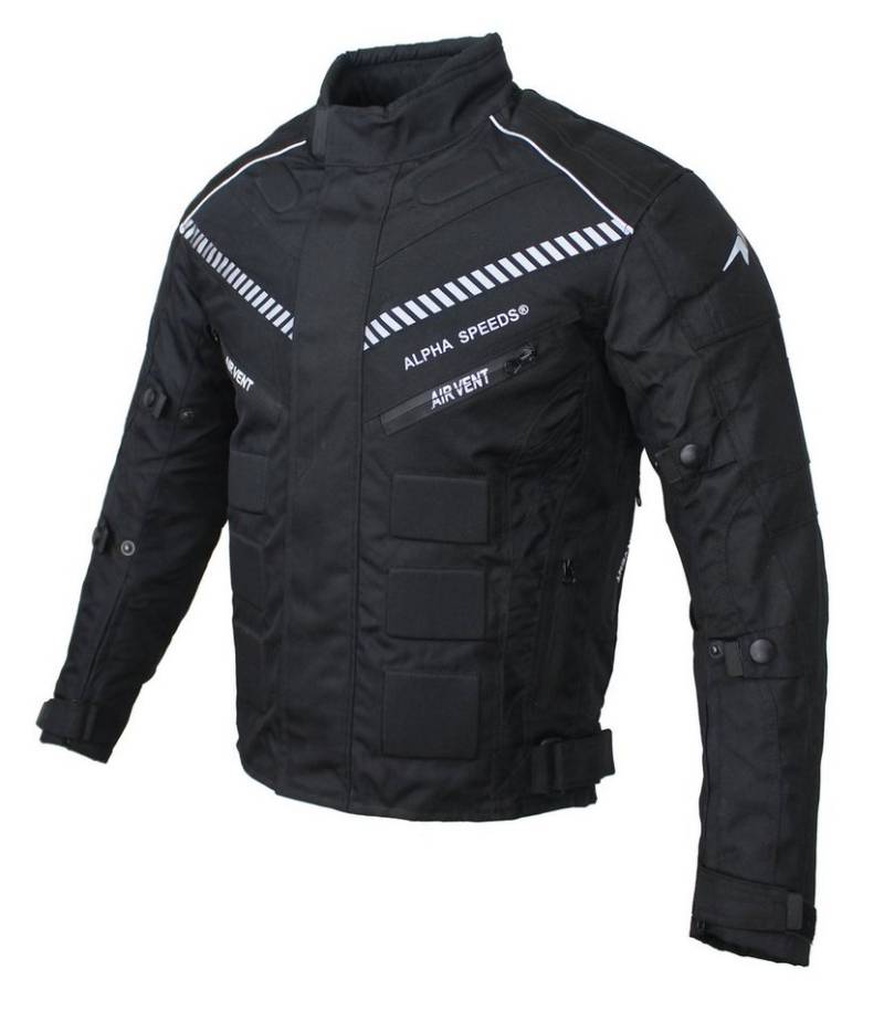 Alpha Speeds Motorradjacke Herren Motorrad Biker Textil Jacke Wasserdicht Jacke mit Protektoren Belüftungssysteme, Innenjacke ist trennbar: All Season, SLIM Schwarz von Alpha Speeds