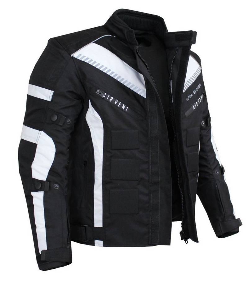 Alpha Speeds Motorradjacke Herren Motorrad Biker Textil Jacke Wasserdicht Jacke mit Protektoren Belüftungssysteme, Innenjacke ist trennbar: All Season, SLIM Weiß von Alpha Speeds
