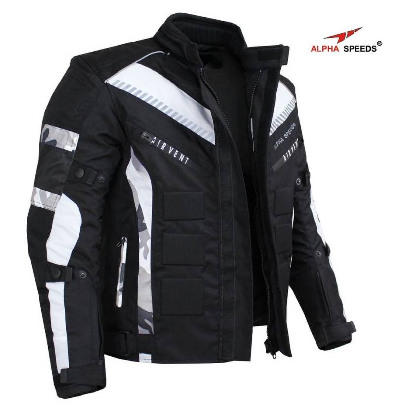 Alpha Speeds Motorradjacke Herren Motorrad Biker Textil Jacke Wasserdicht Jacke mit Protektoren Belüftungssysteme, Innenjacke trennbar: All Season, SLIM Camo-Grau von Alpha Speeds