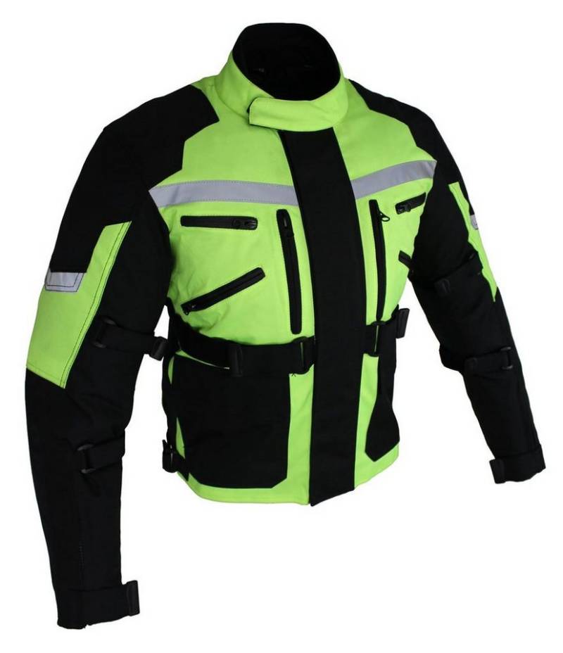 Alpha Speeds Motorradjacke Herren Motorrad Textil Jacke Biker Wasserdicht Jacke mit Protektoren (COMFORT PLUS + reflektierendes Material) SPORT, Trennbare Innenjacke: All Season, Fluoreszent Grün von Alpha Speeds
