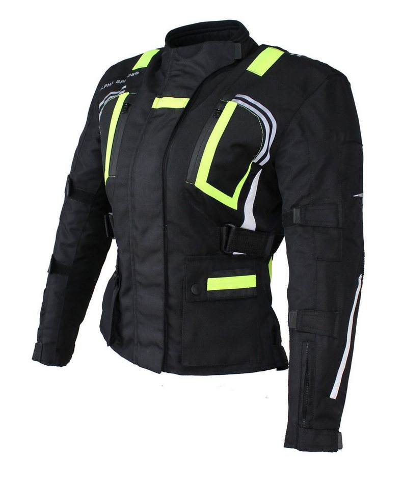 Alpha Speeds Motorradjacke Damen Motorrad Textil Jacke Biker wasserdicht Jacke mit Protektoren (Innenjacke ist trennbar: All Season) reflektierendes Material, SLIM, Fluoreszent Grün von Alpha Speeds