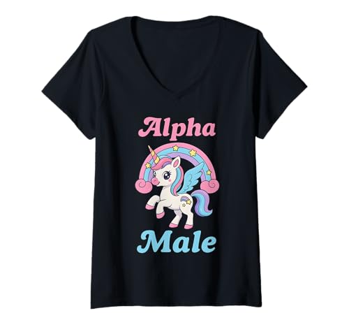 Damen Alpha-Einhorn - ALPHA MALE UNICORN MEME - Alphamale T-Shirt mit V-Ausschnitt Damen Alpha-Einhorn - ALPHA MALE UNICORN MEME - Alphamale T-Shirt mit V-Ausschnitt von Alpha Unicorn Male