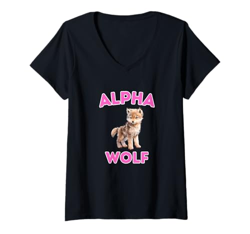 Damen Alpha Wolf | Alpha-Männchen | Süßer Wolf | Meme | Lustig T-Shirt mit V-Ausschnitt von Alpha Wolf Alpha male Cute wolf Meme Funny