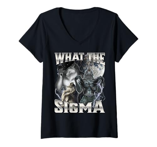 Damen What The Sigma T-Shirt mit V-Ausschnitt Damen What The Sigma T-Shirt mit V-Ausschnitt von Alpha Wolf What The Sigma