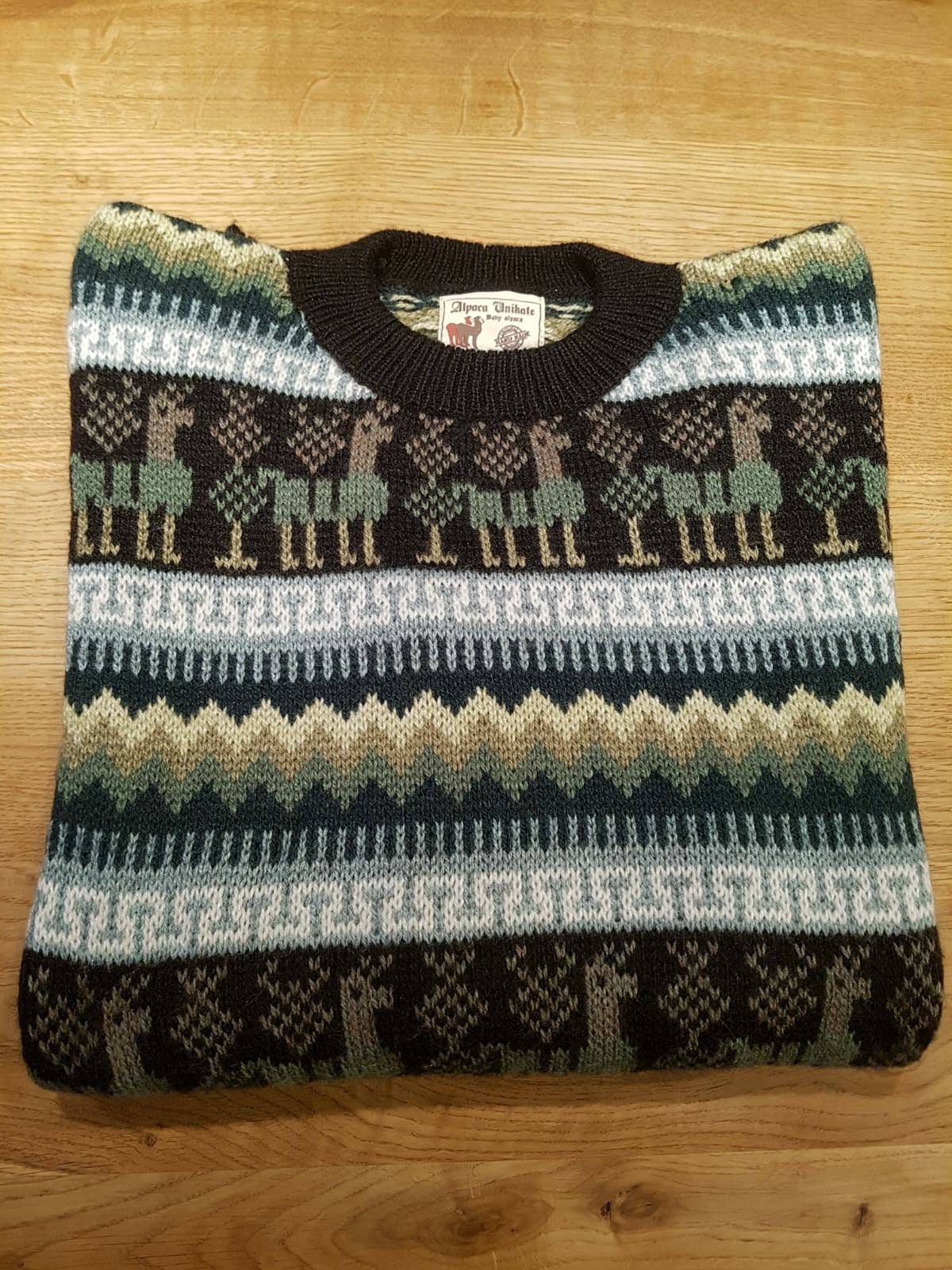 Einzigartiger Pullover Mit Muster Aus Alpakawolle, Grüntöne, Einheitsgrösse M-L Einzigartiger Pullover Mit Muster Aus Alpakawolle, Grüntöne, Einheitsgrösse M-L von AlphaAlpakaUnikate
