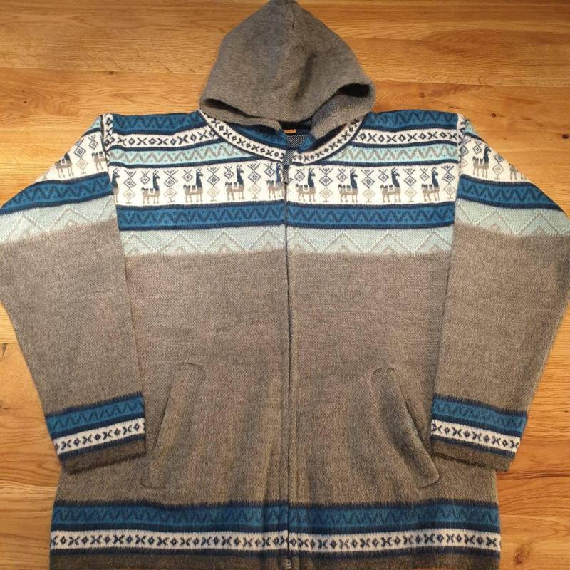Jacke Aus Babyalpakawolle Grau Mint Petrol von AlphaAlpakaUnikate