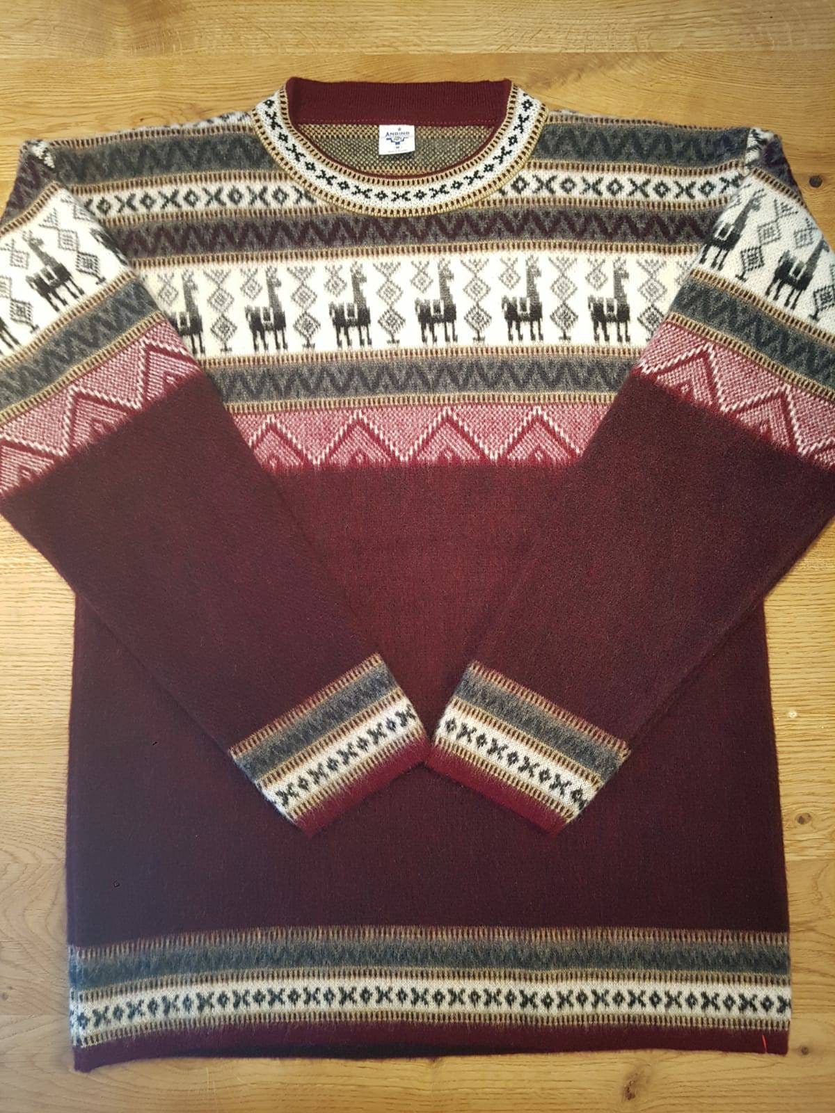 Kuschelig Weicher Pullover Aus Babyalpakawolle, Gestricktes Unikat, Rot Mit Muster M Kuschelig Weicher Pullover Aus Babyalpakawolle, Gestricktes Unikat, Rot Mit Muster M von AlphaAlpakaUnikate