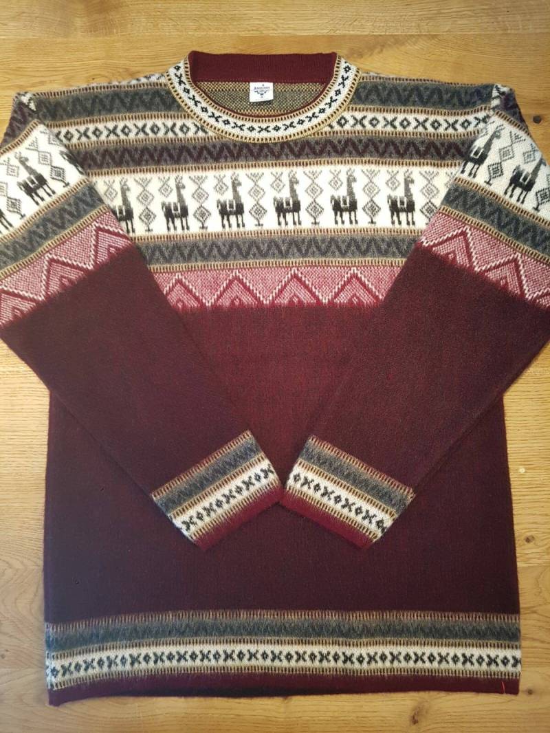 Kuschelig Weicher Pullover Aus Babyalpakawolle, Gestricktes Unikat, Rot Mit Muster M von AlphaAlpakaUnikate