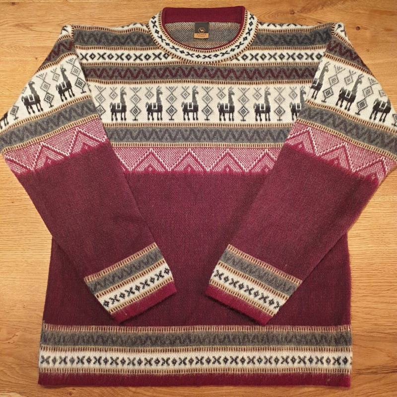 Pullover Aus Babyalpakawolle Rot Mit Muster von AlphaAlpakaUnikate