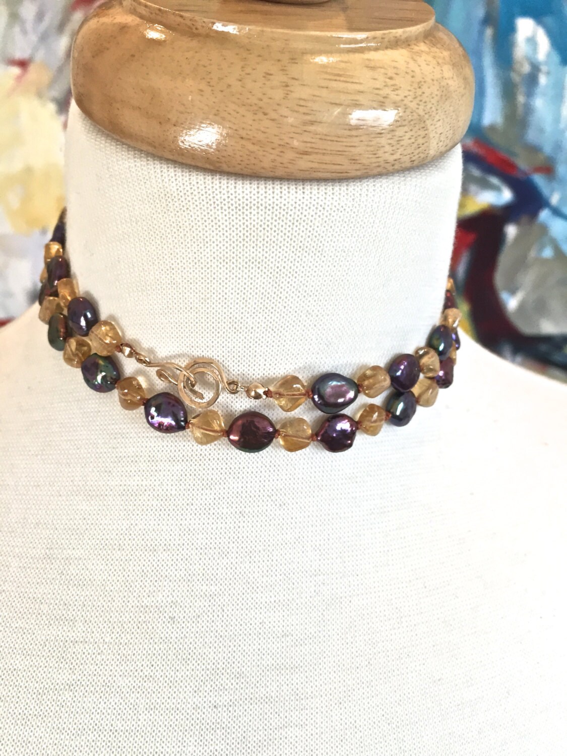 Ametrin Coin Perle Und Citrin Halskette von AlphaAndOmegaDesigns