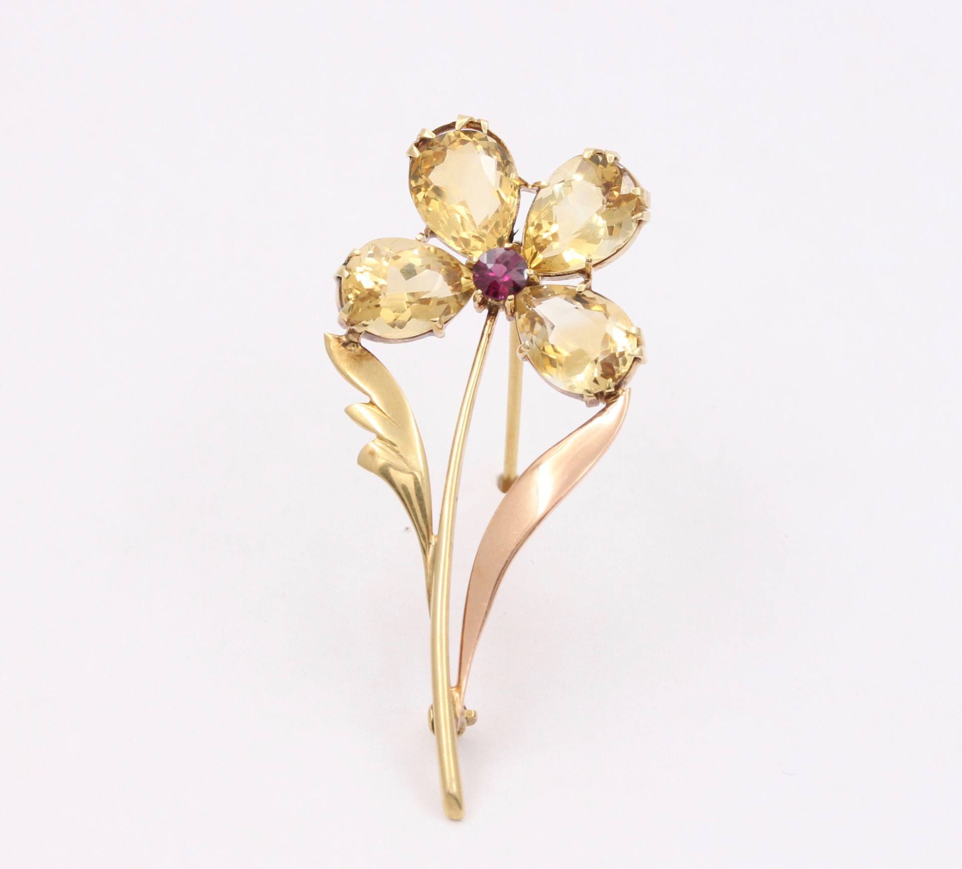 Vintage 14K Bicolor Gold, Citrin Stiefmütterchen Blume Pin, Brosche von AlphaOmegaJewels