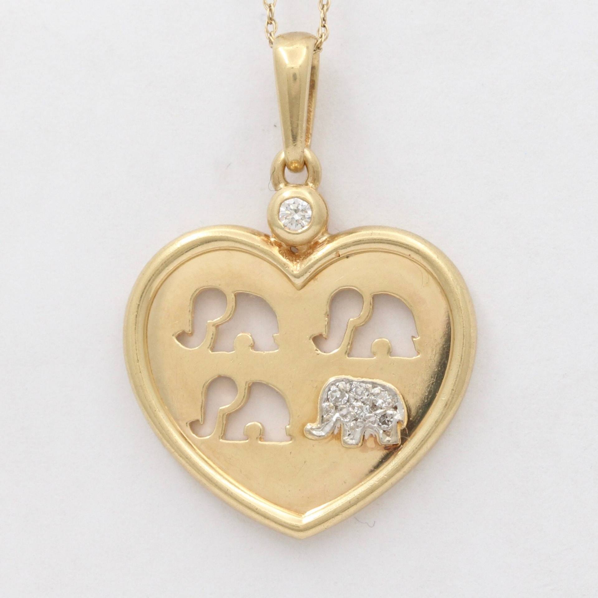 Vintage 14K Gold Und Diamant Herz Elefant Charm, Anhänger von AlphaOmegaJewels