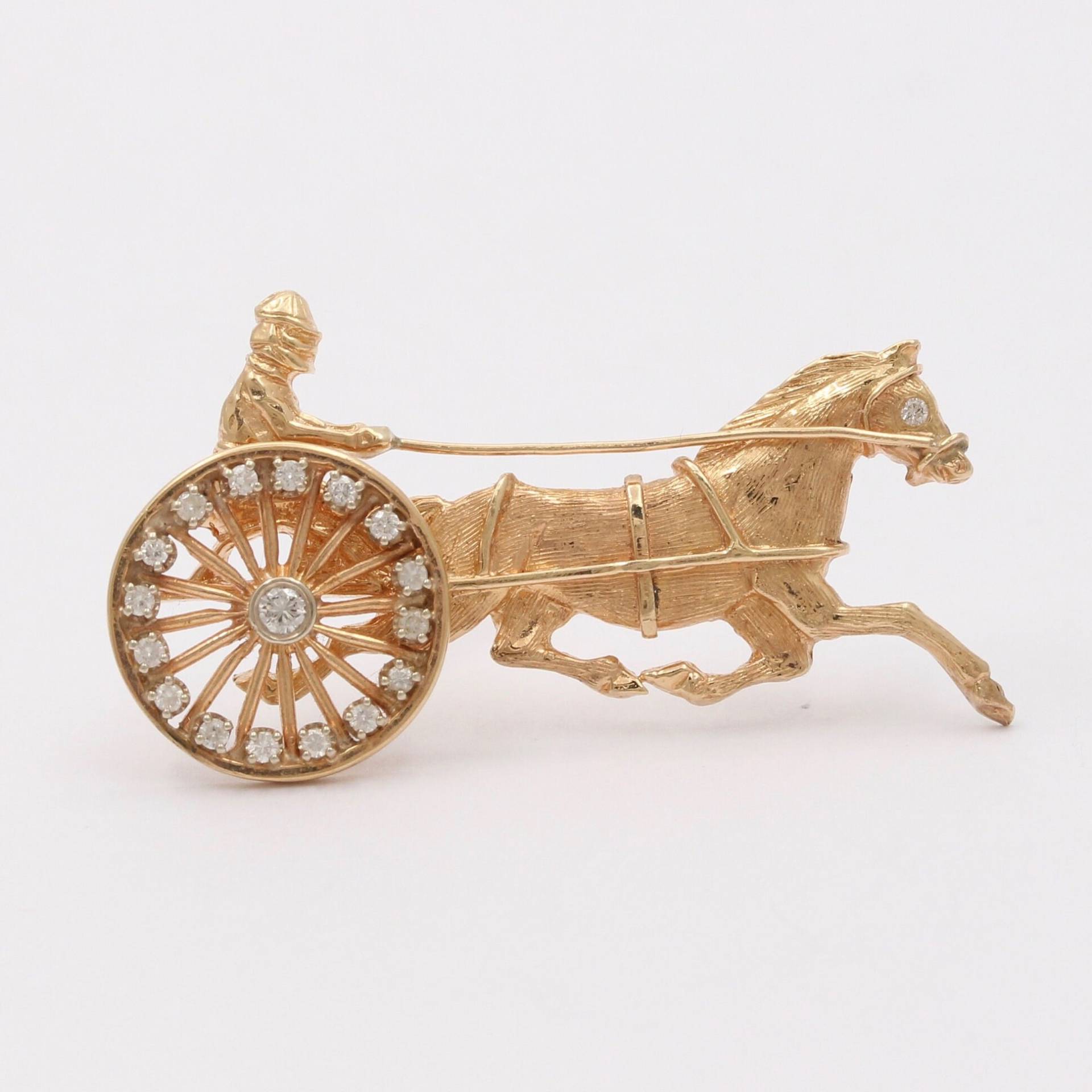 Vintage 14K Gold Und Diamant Pferd Kutsche, Gelenkbrosche, Anstecknadel von AlphaOmegaJewels