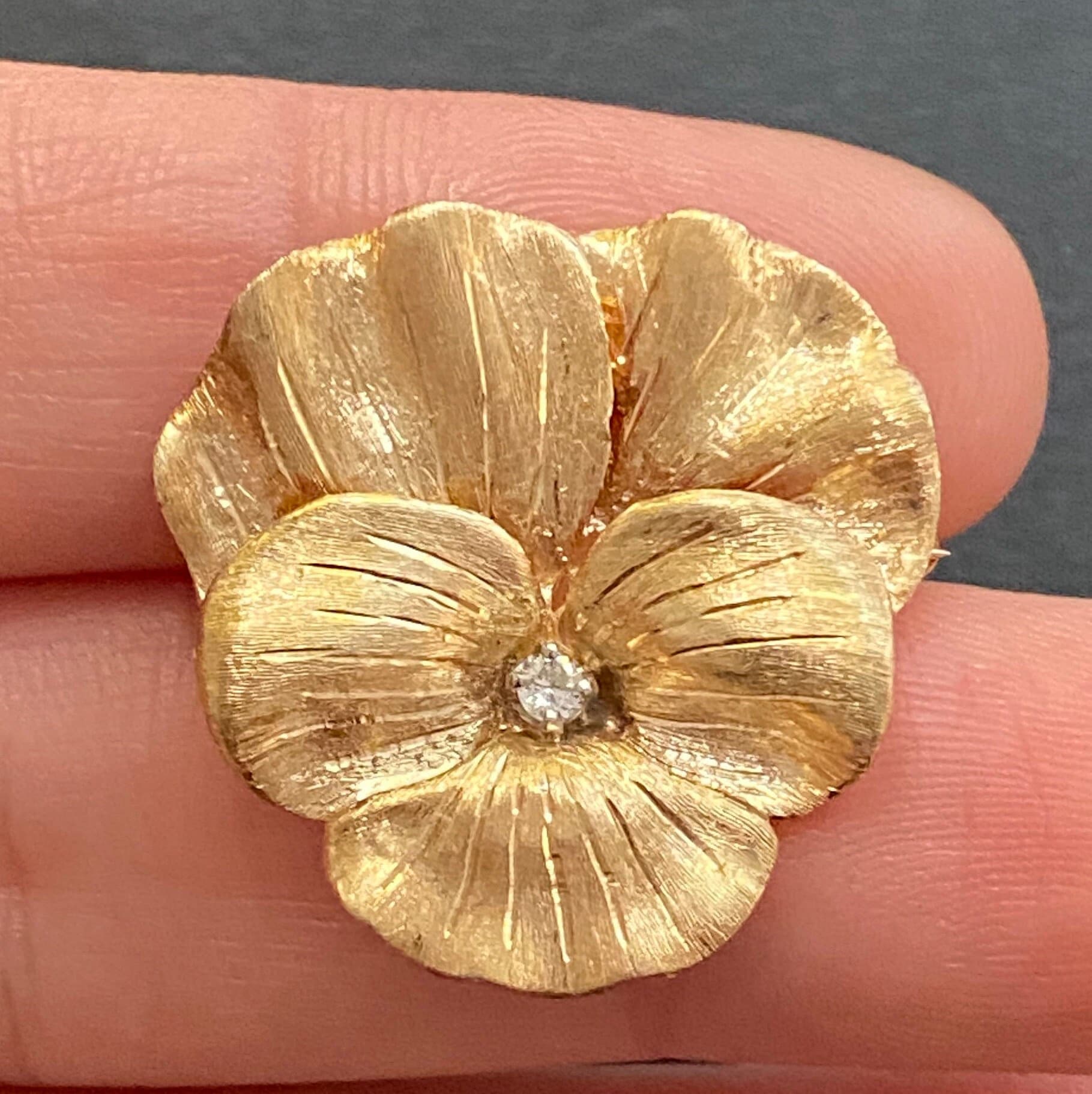 Vintage 14K Gold Und Diamant Stiefmütterchen Blumen Pin, Brosche von AlphaOmegaJewels