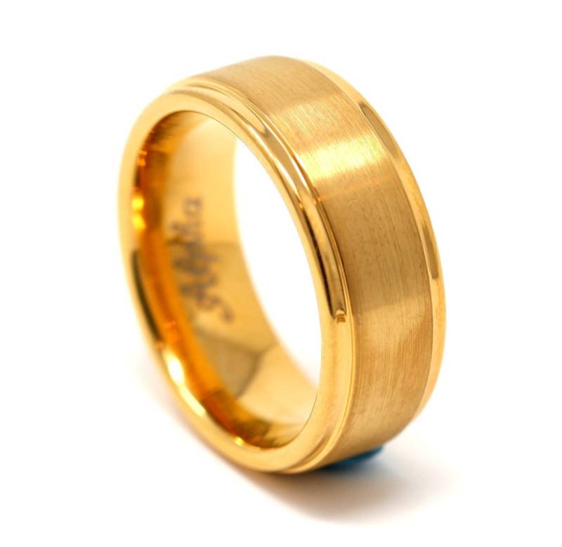 Gelbgold Wolfram Ehering 8 Mm Comfort Fit, Kostenlose Gravur von AlphaTungsten