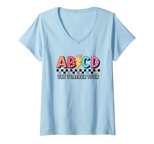 Damen ABCD Buchstaben Lightning Bolt Design T-Shirt mit V-Ausschnitt Damen ABCD Buchstaben Lightning Bolt Design T-Shirt mit V-Ausschnitt von Alphabet Fun Colorful Letters Lightning